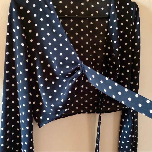 dolls kill black and white polka dot tie front top - Picture 6 of 6